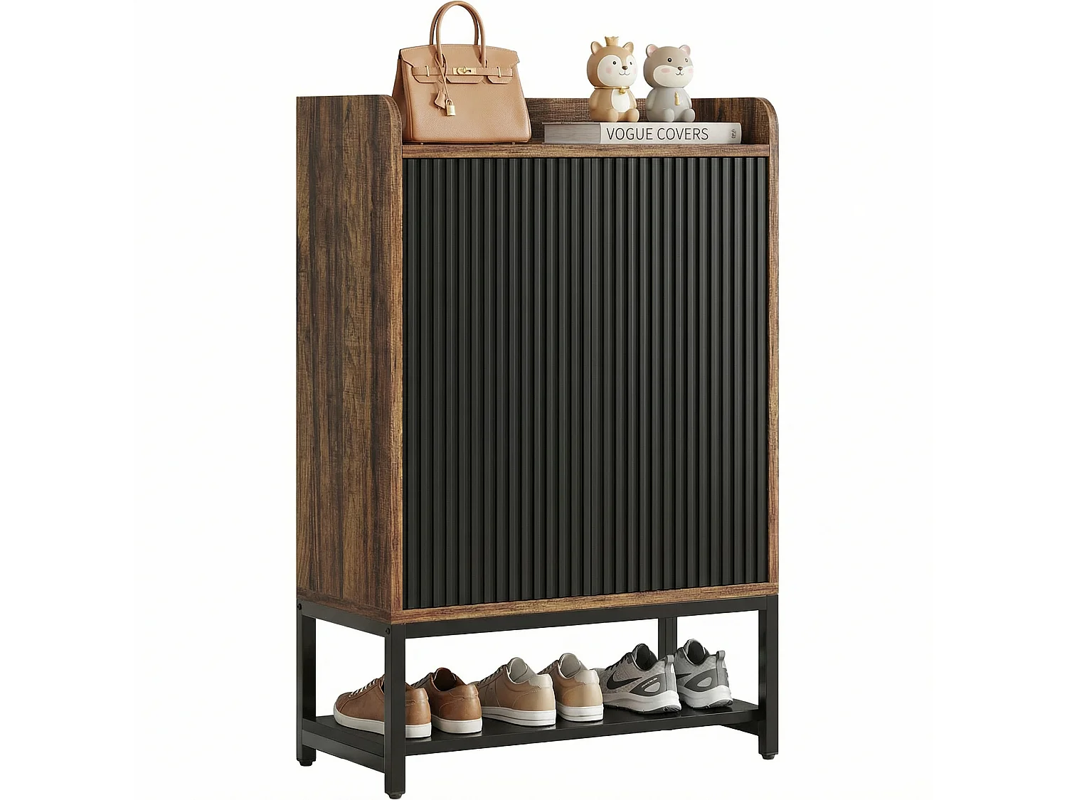 Armoire à Chaussures 5 Niveaux– Meuble de Rangement en Bois pour Entrée et Couloir, Capacité 15-20 Paires, Noir et Marron, 75x35x105 cm