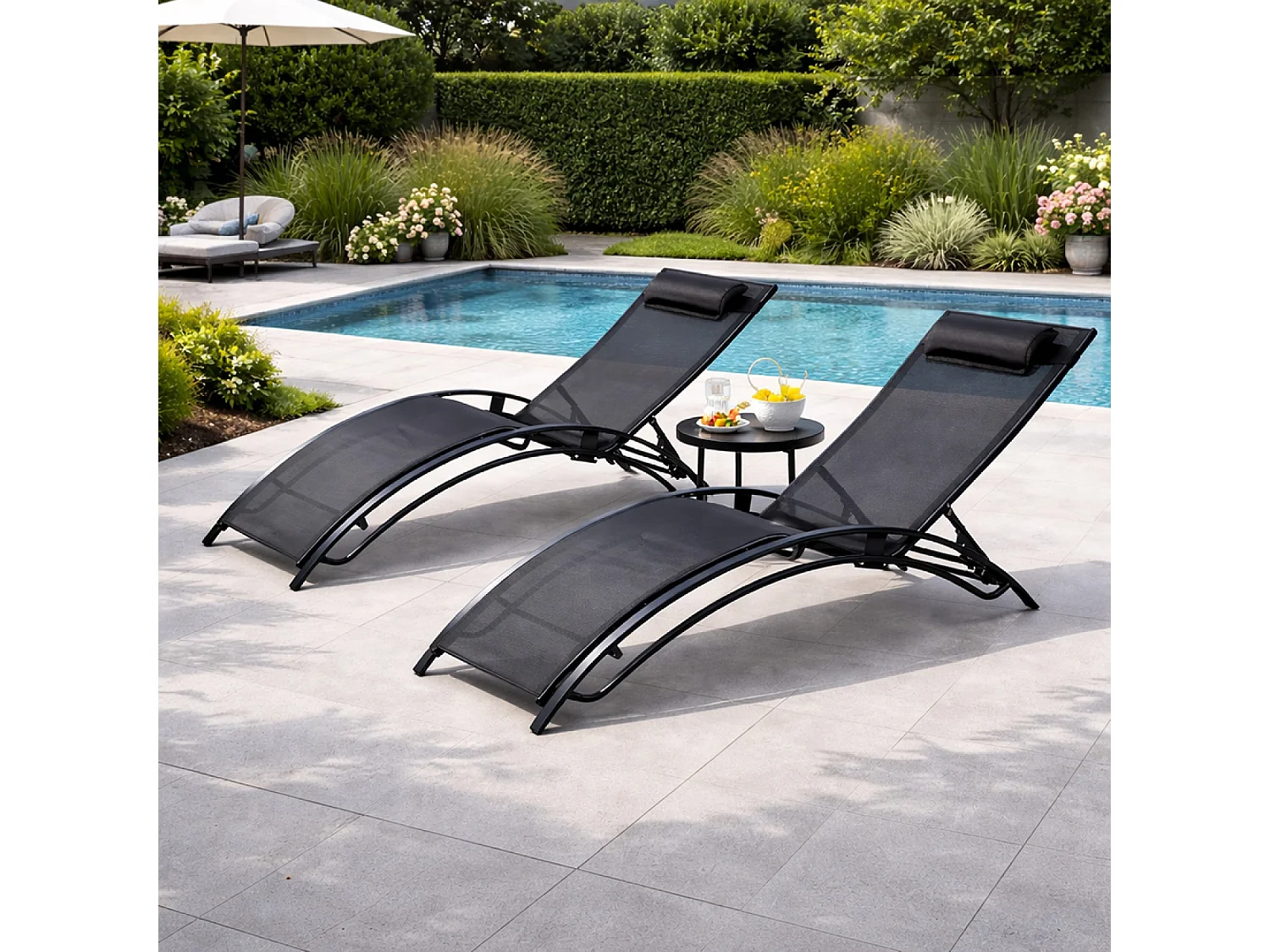 Lot de 2 transats ajustables noir CALI