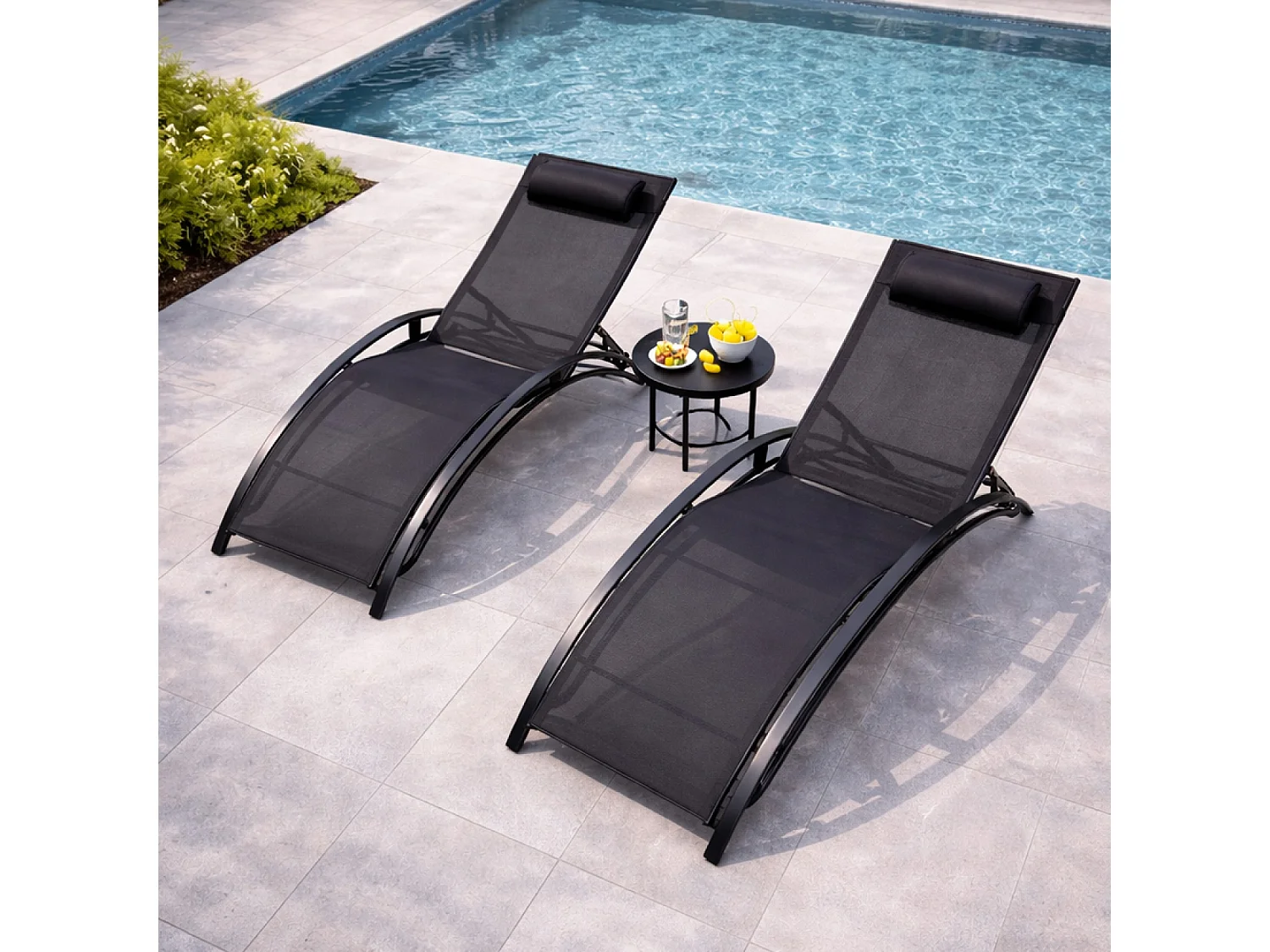 Lot de 2 transats ajustables noir CALI