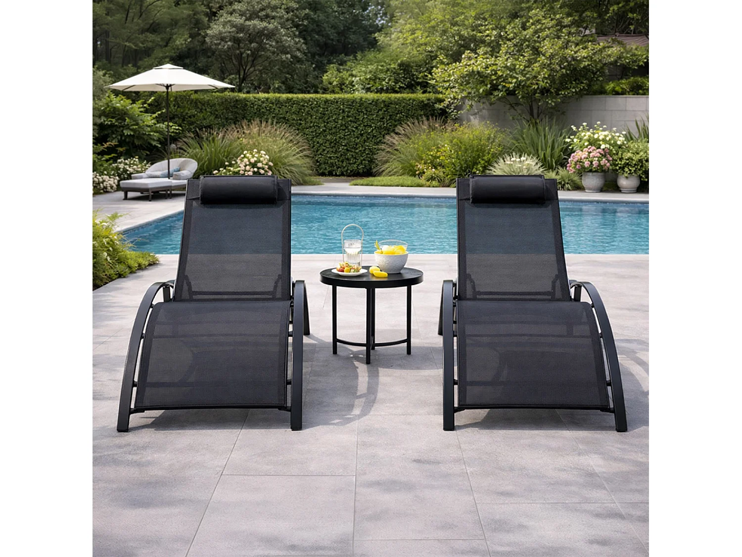 Lot de 2 transats ajustables noir CALI