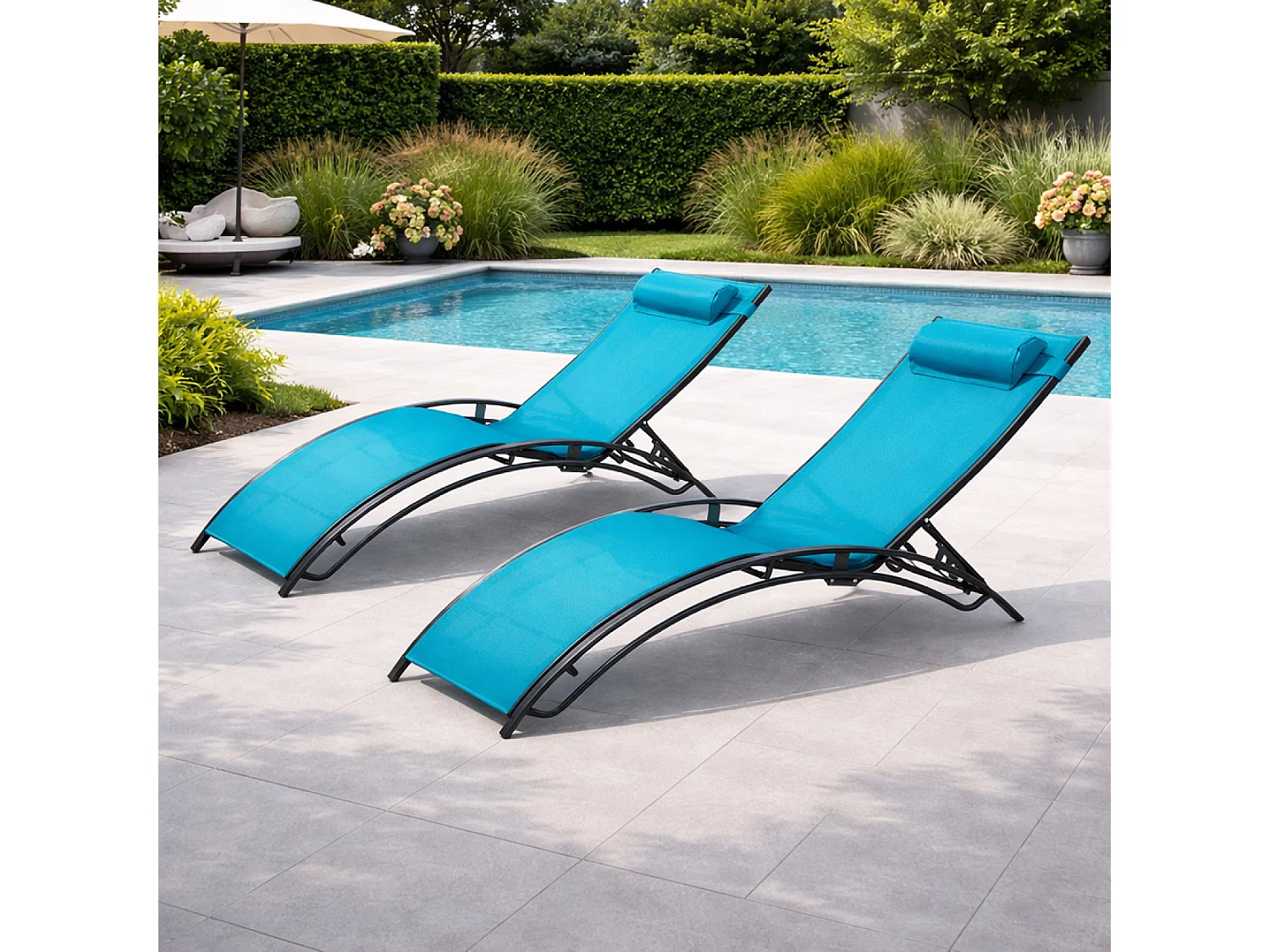 Lot de 2 transats ajustables gris et bleu CALI