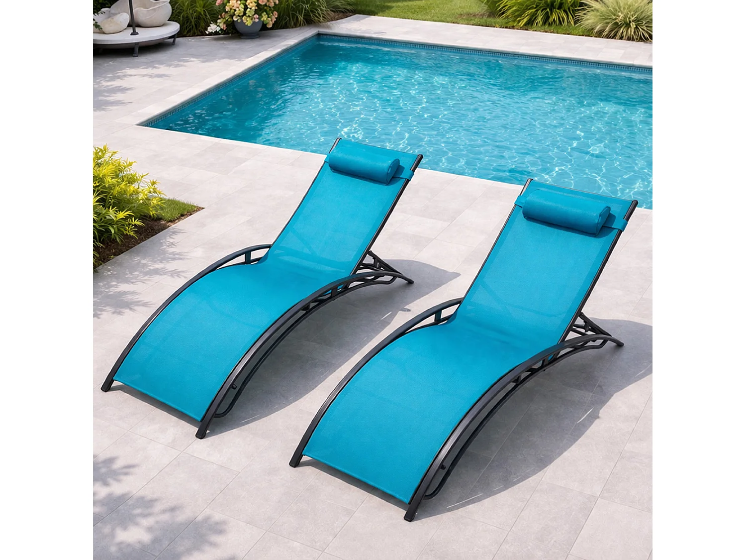 Lot de 2 transats ajustables gris et bleu CALI