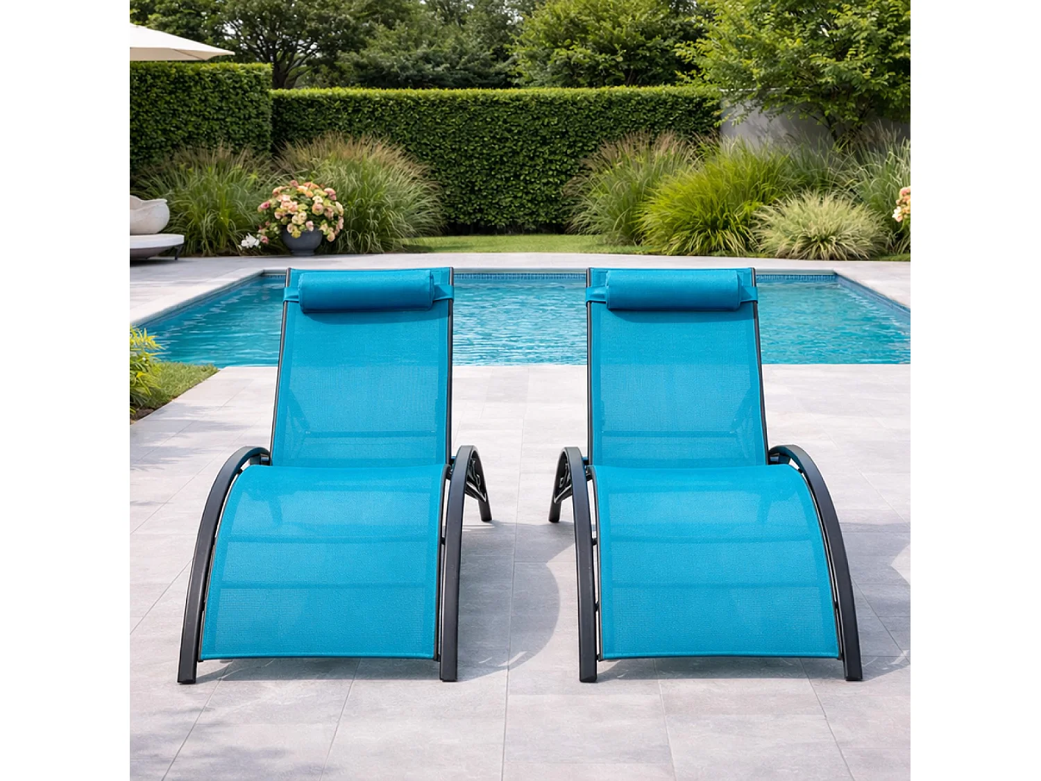 Lot de 2 transats ajustables gris et bleu CALI