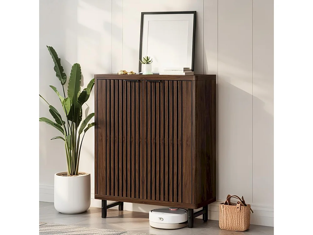 Armoire à Chaussures 6 Niveaux– Meuble de Rangement en Bois avec Portes à Volet et Étagères Réglables, Grande Capacité pour Entrée et Couloir, 85x35x110 cm