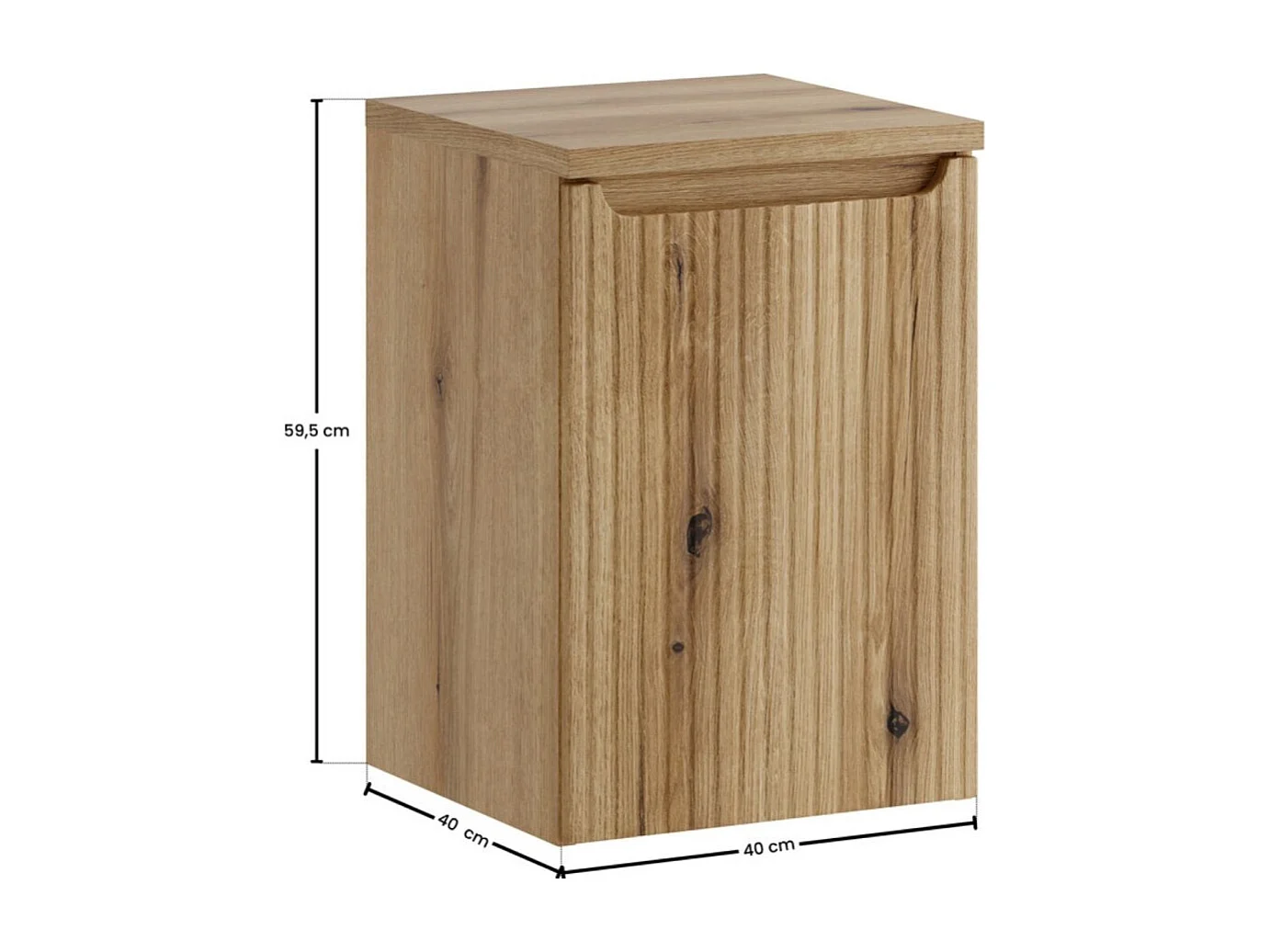 Panier à linge VANO 40 cm – meuble suspendu chêne clair avec porte abattante et plateau