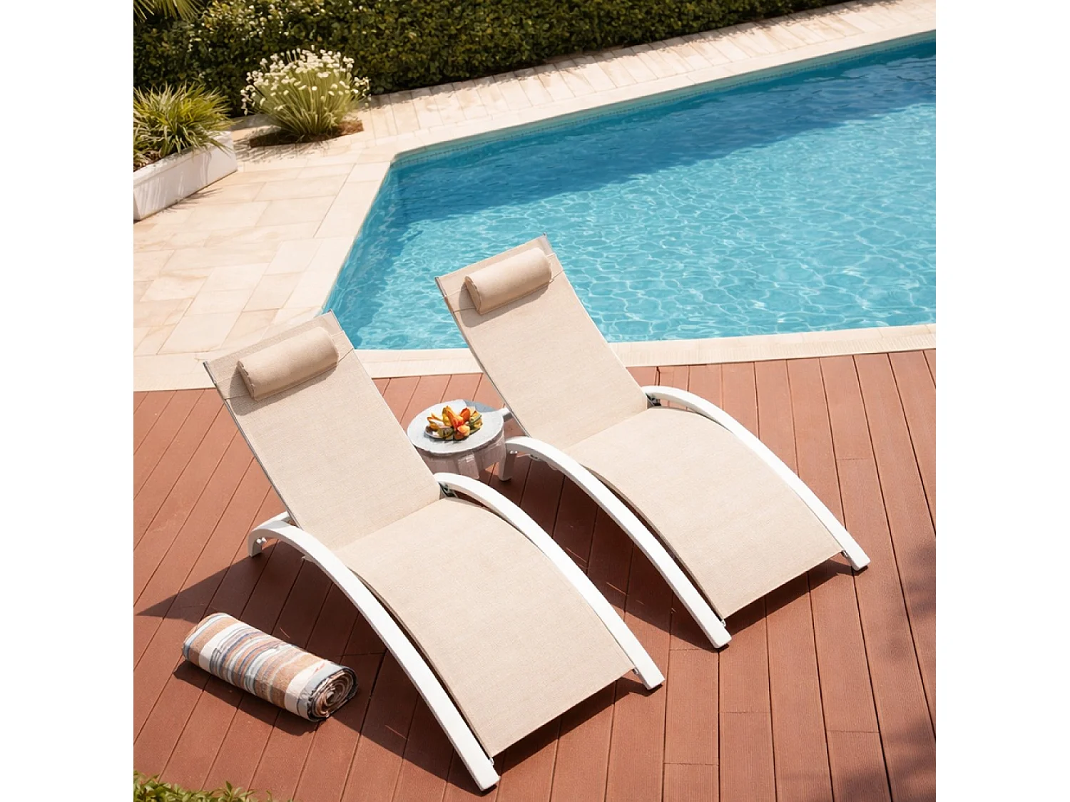 Lot de 2 transats ajustables blanc et écru CALI