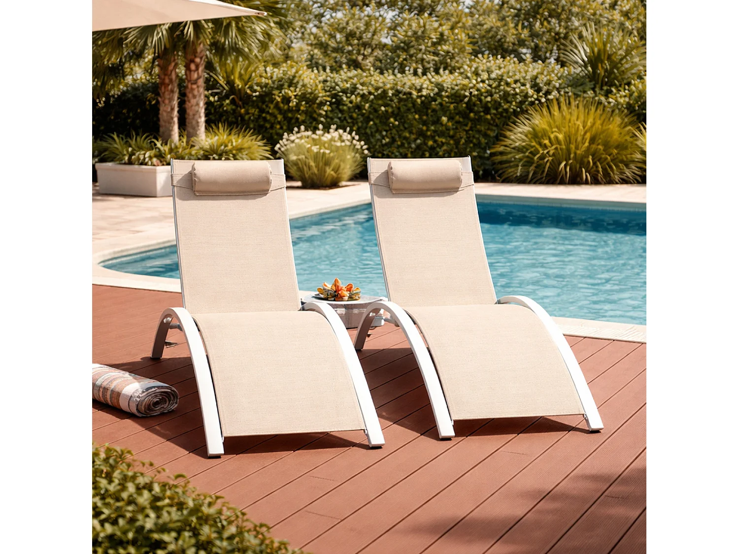 Lot de 2 transats ajustables blanc et écru CALI