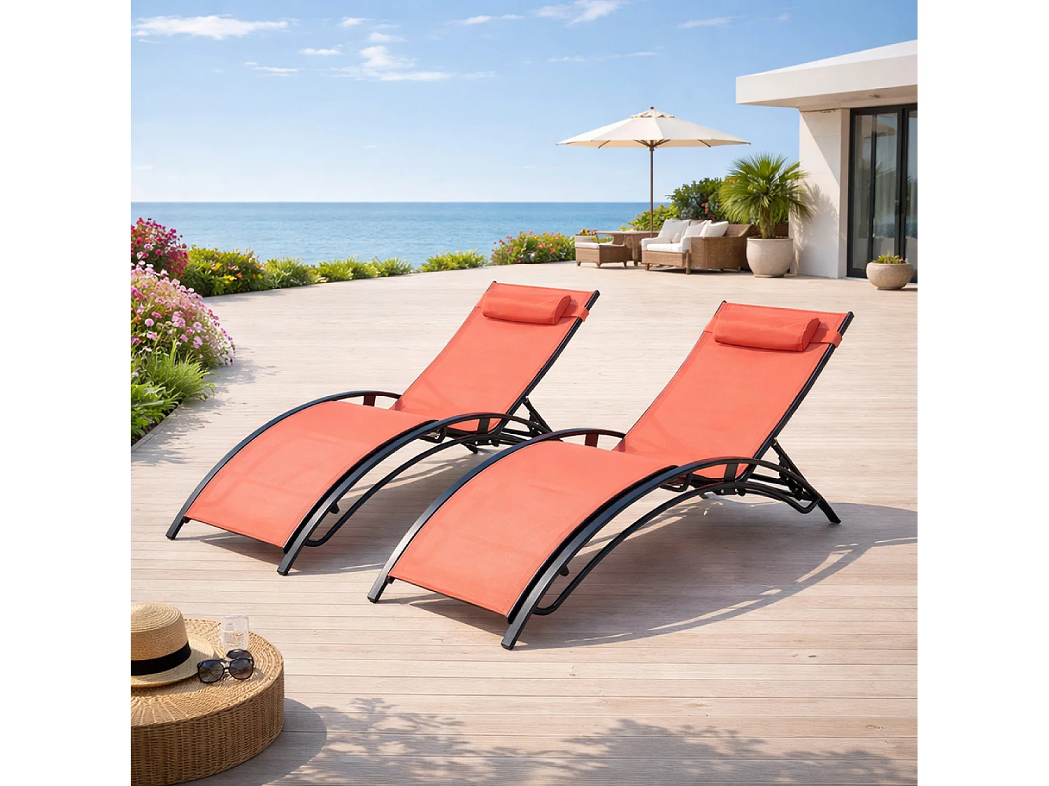 Lot de 2 transats ajustables noir et terracota CALI