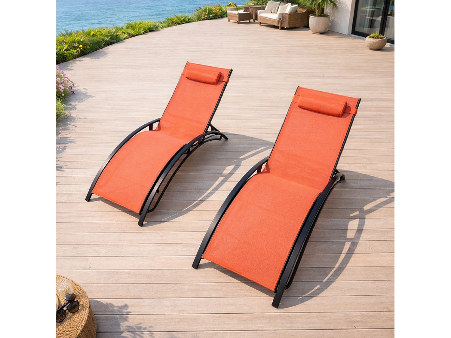 Lot de 2 transats ajustables noir et terracota CALI