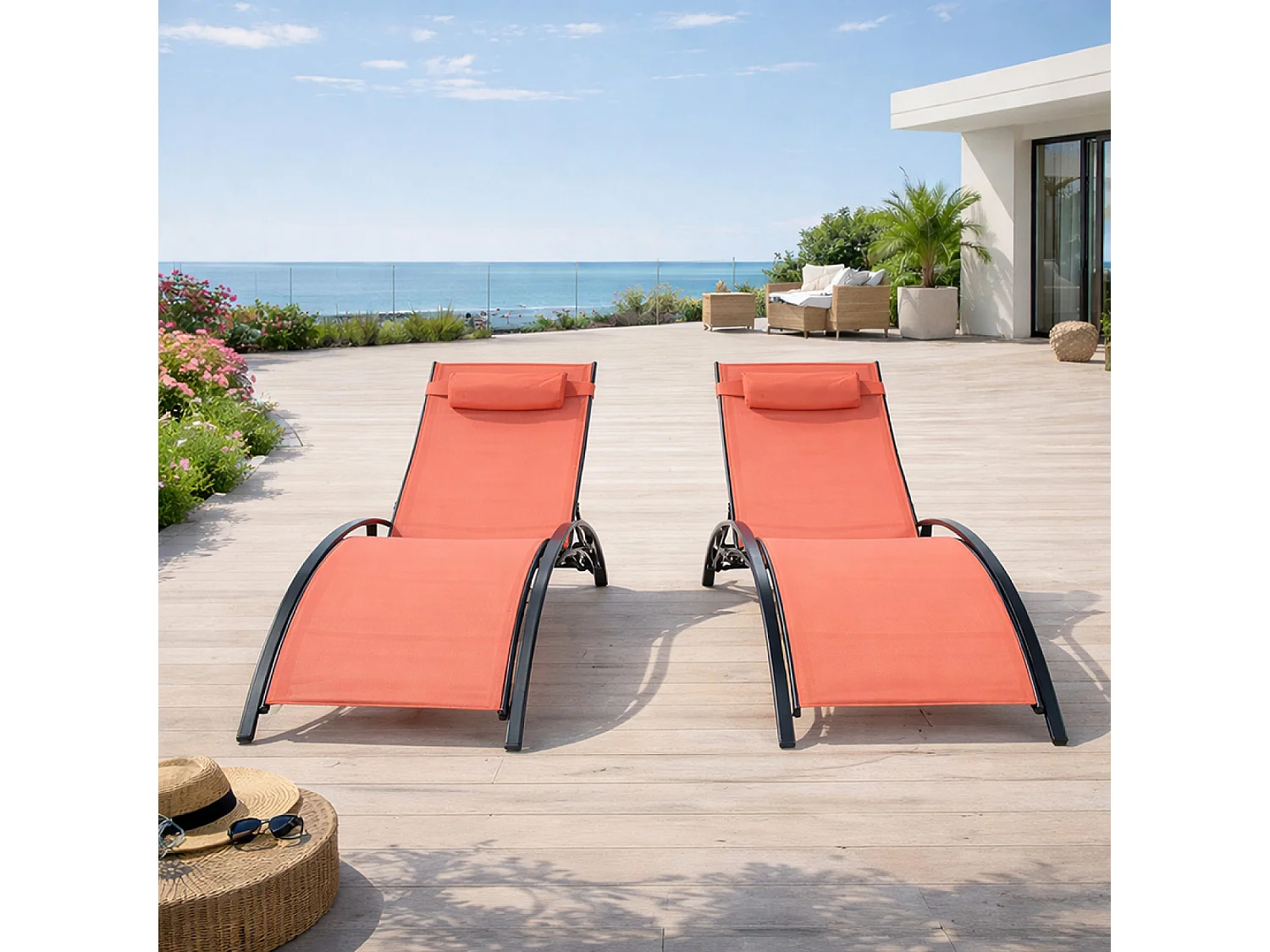 Lot de 2 transats ajustables noir et terracota CALI