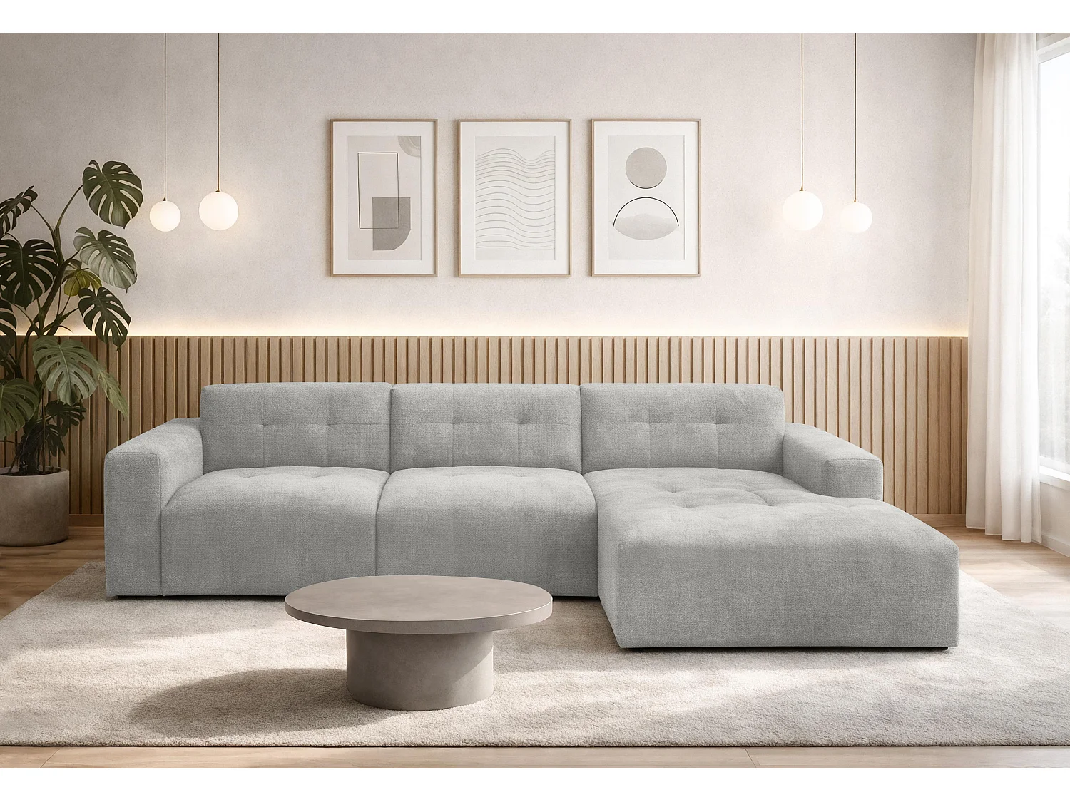 AX LIVING Canapé d'angle Corlu Gris pour salon 310 cm angle droit