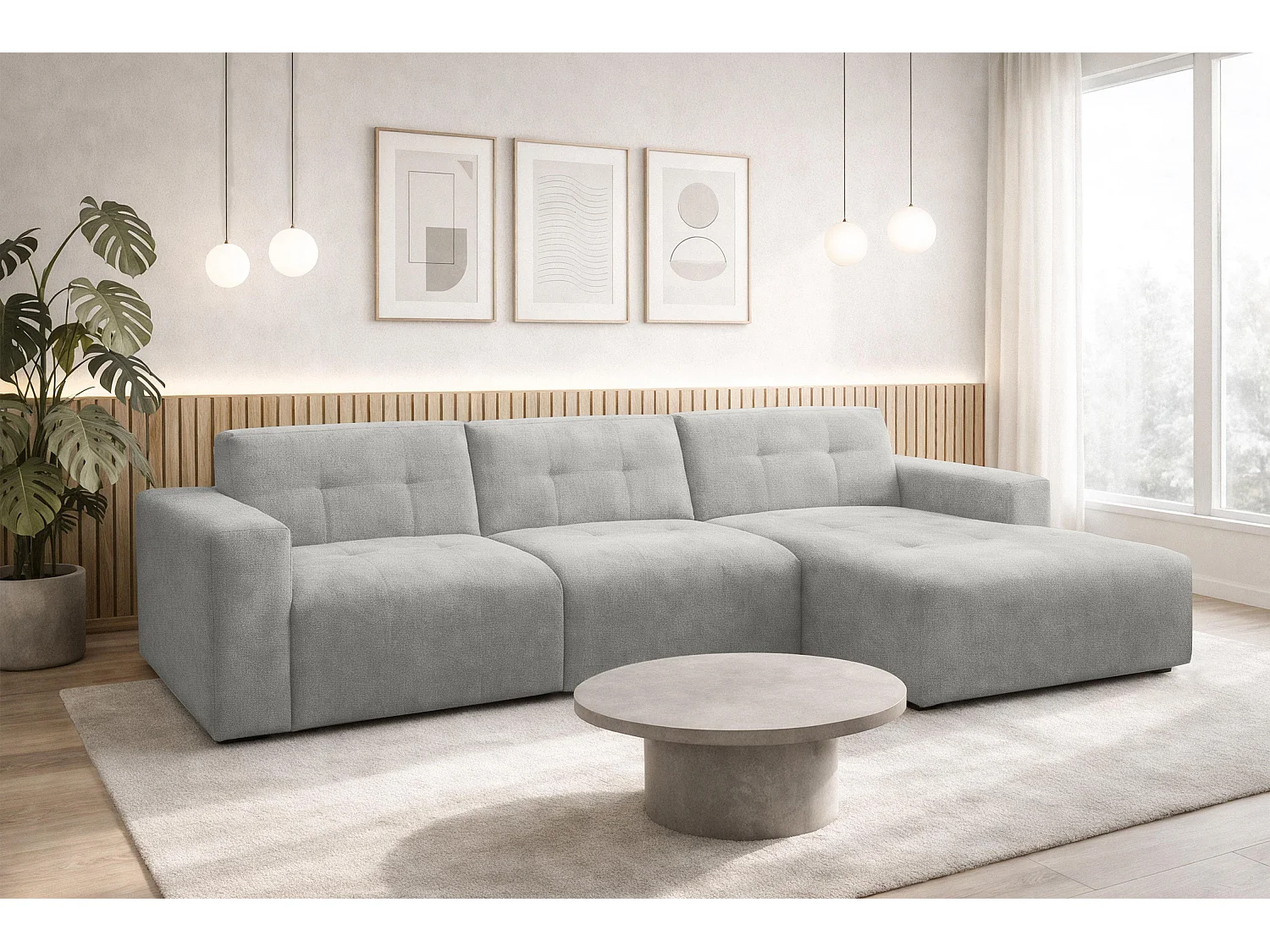 AX LIVING Canapé d'angle Corlu Gris pour salon 310 cm angle droit