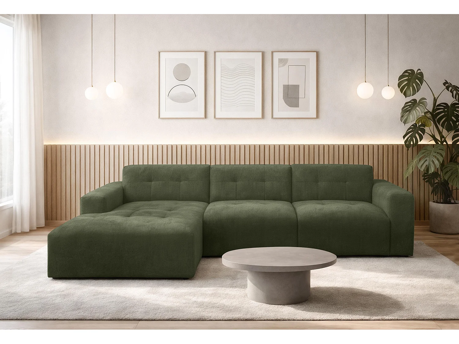 AX LIVING Canapé d'angle Corlu Vert pour salon 310 cm angle gauche