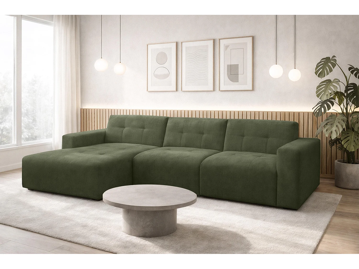 AX LIVING Canapé d'angle Corlu Vert pour salon 310 cm angle gauche