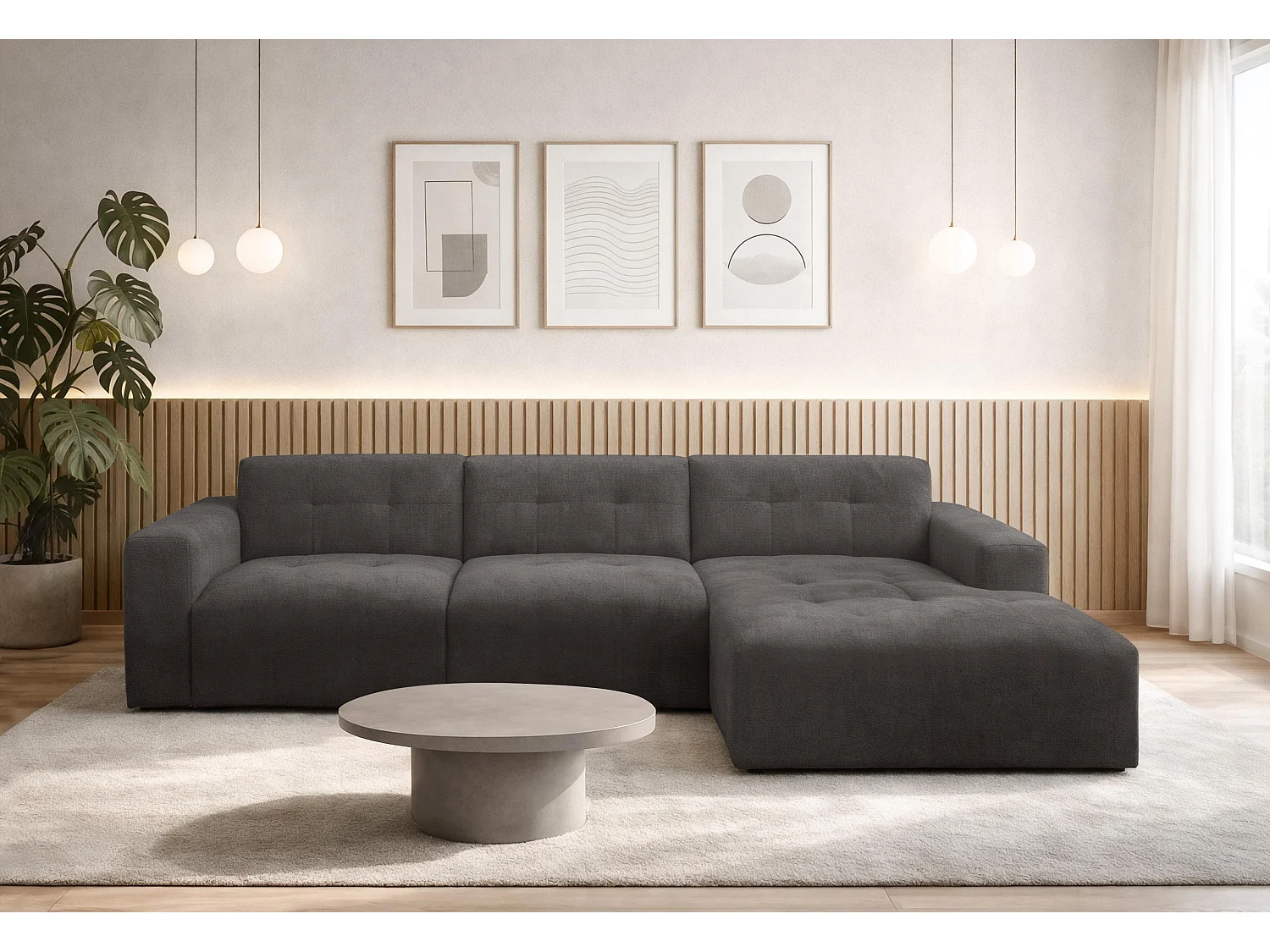 AX LIVING Canapé d'angle Corlu Gris foncé pour salon 310 cm angle droit