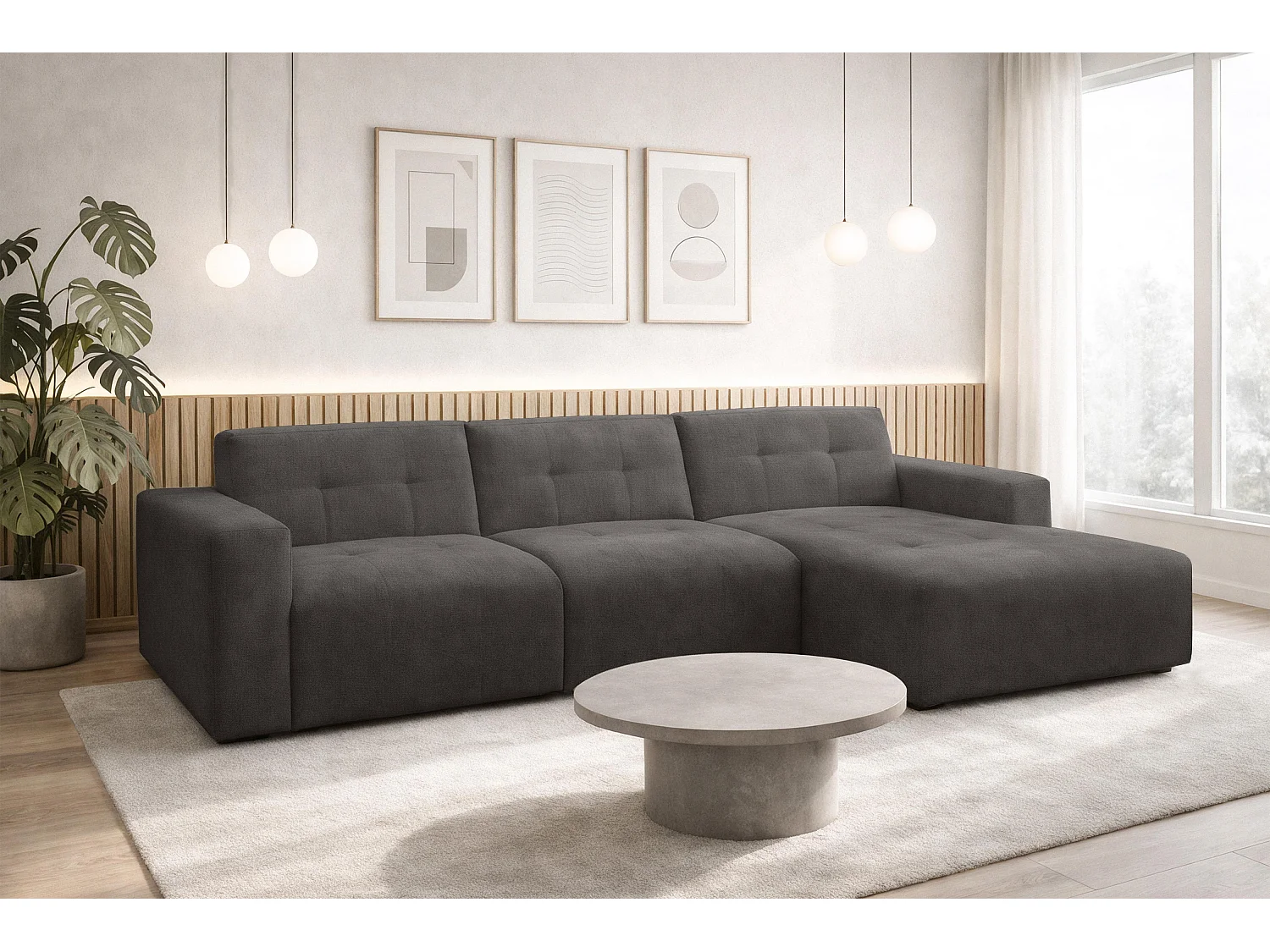 AX LIVING Canapé d'angle Corlu Gris foncé pour salon 310 cm angle droit