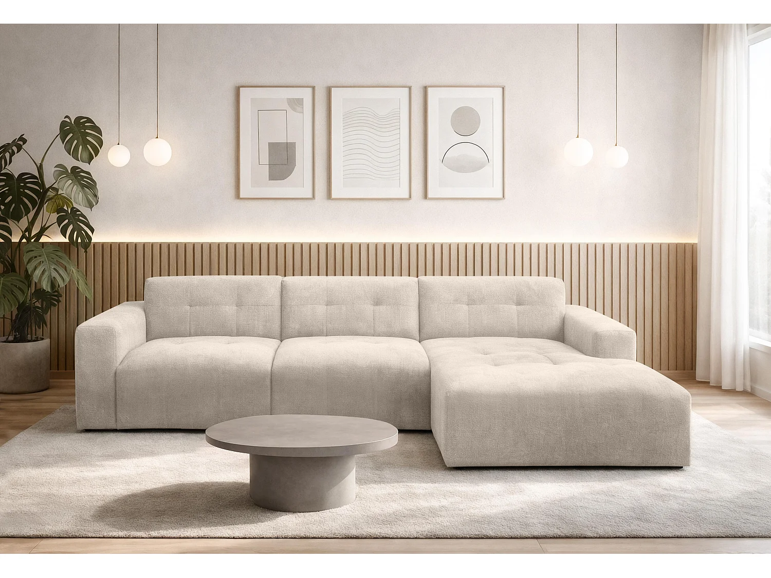 AX LIVING Canapé d'angle Corlu Crème pour salon 310 cm angle droit