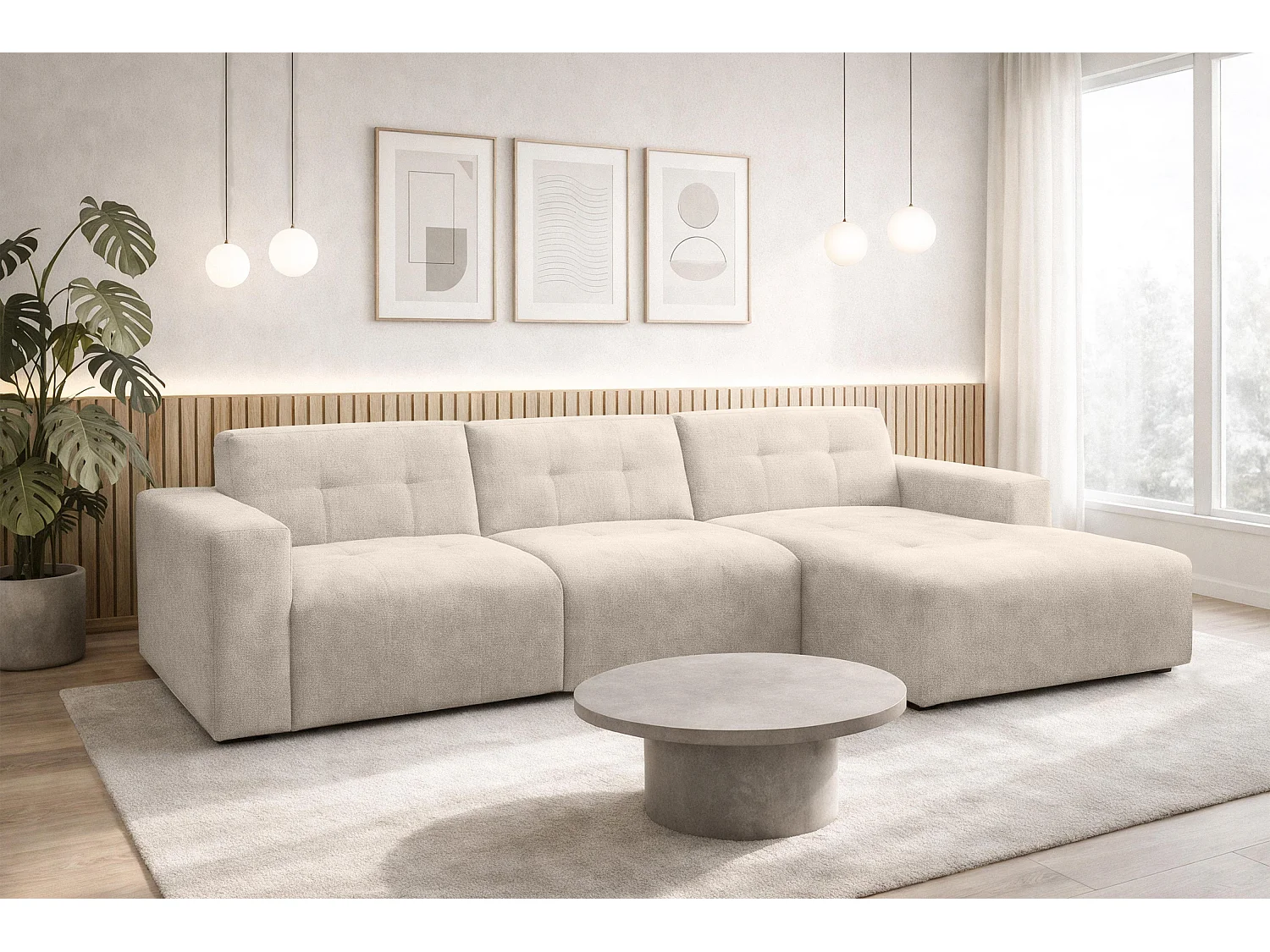 AX LIVING Canapé d'angle Corlu Crème pour salon 310 cm angle droit