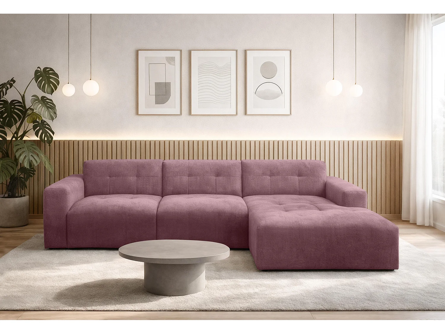 AX LIVING Canapé d'angle Corlu Rose pour salon 310 cm angle droit