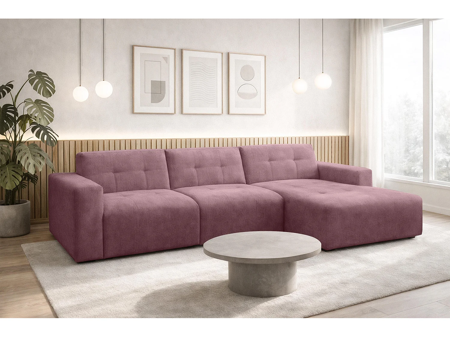 AX LIVING Canapé d'angle Corlu Rose pour salon 310 cm angle droit