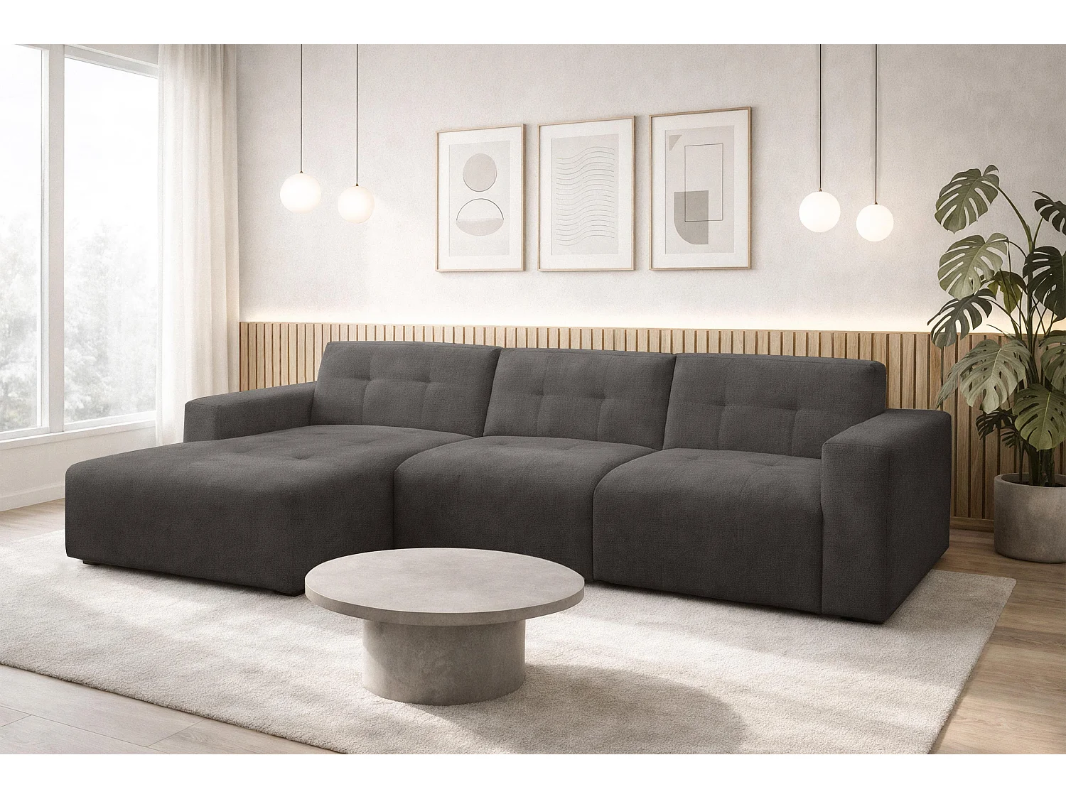 AX LIVING Canapé d'angle Corlu Gris foncé pour salon 310 cm angle gauche