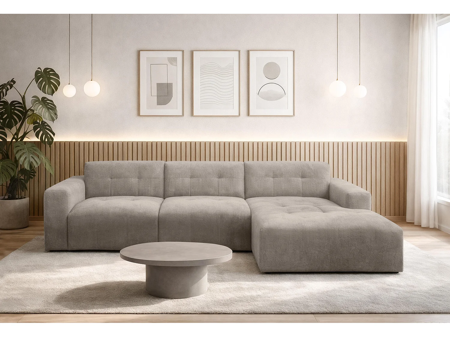 AX LIVING Canapé d'angle Corlu Beige pour salon 310 cm angle droit