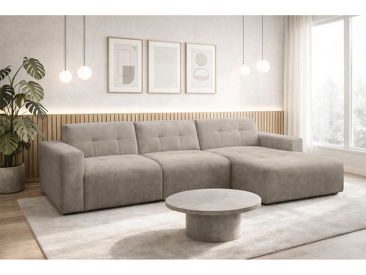 AX LIVING Canapé d'angle Corlu Beige pour salon 310 cm angle droit