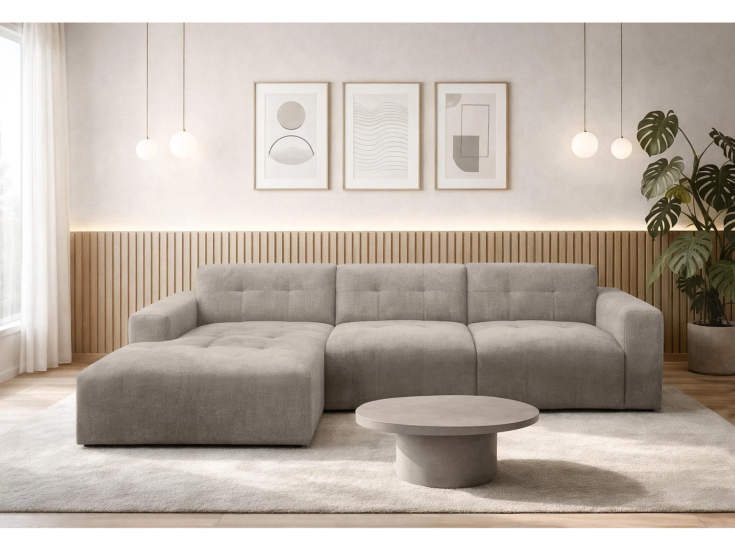 AX LIVING Canapé d'angle Corlu Beige pour salon 310 cm angle gauche