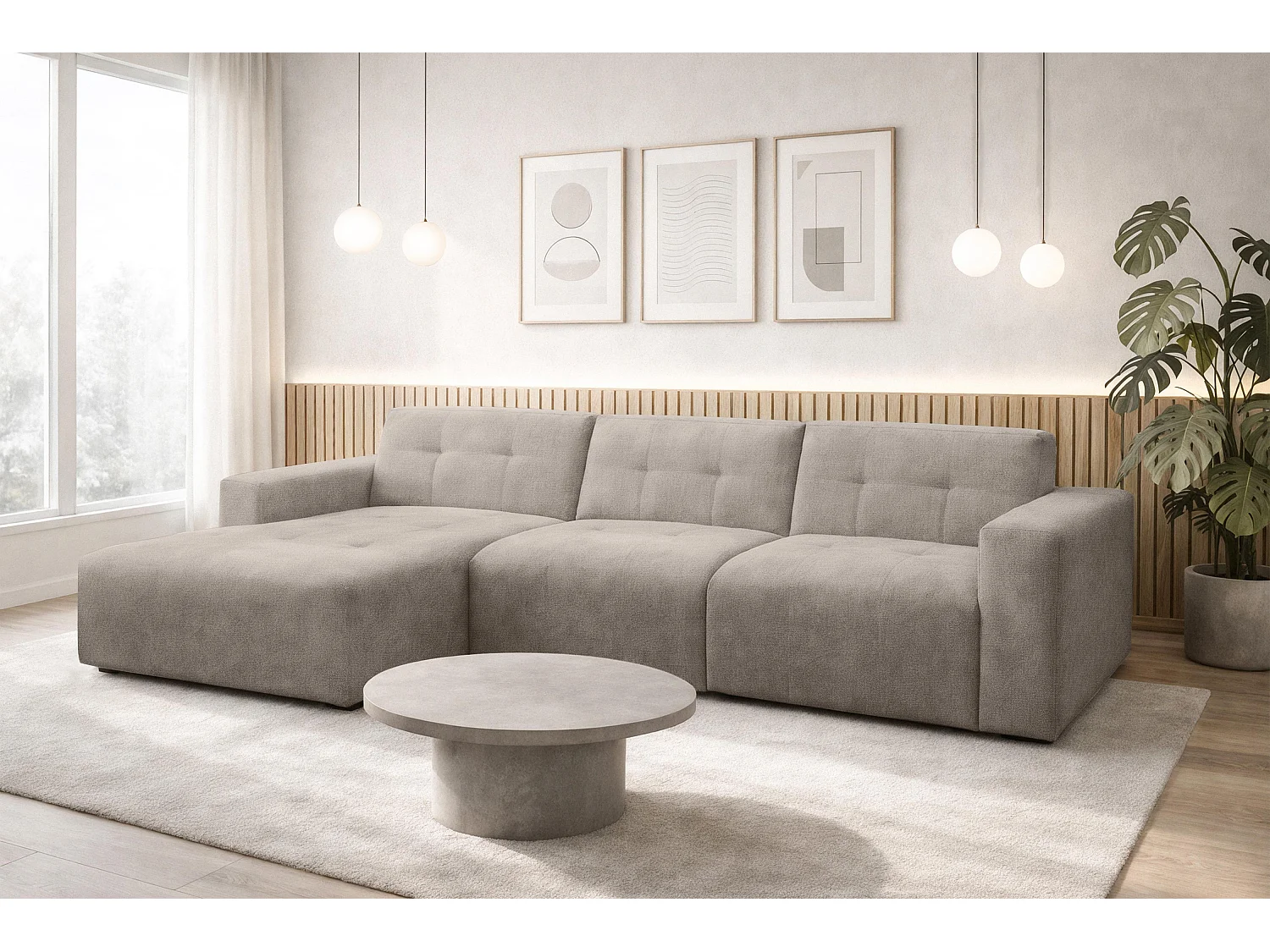 AX LIVING Canapé d'angle Corlu Beige pour salon 310 cm angle gauche