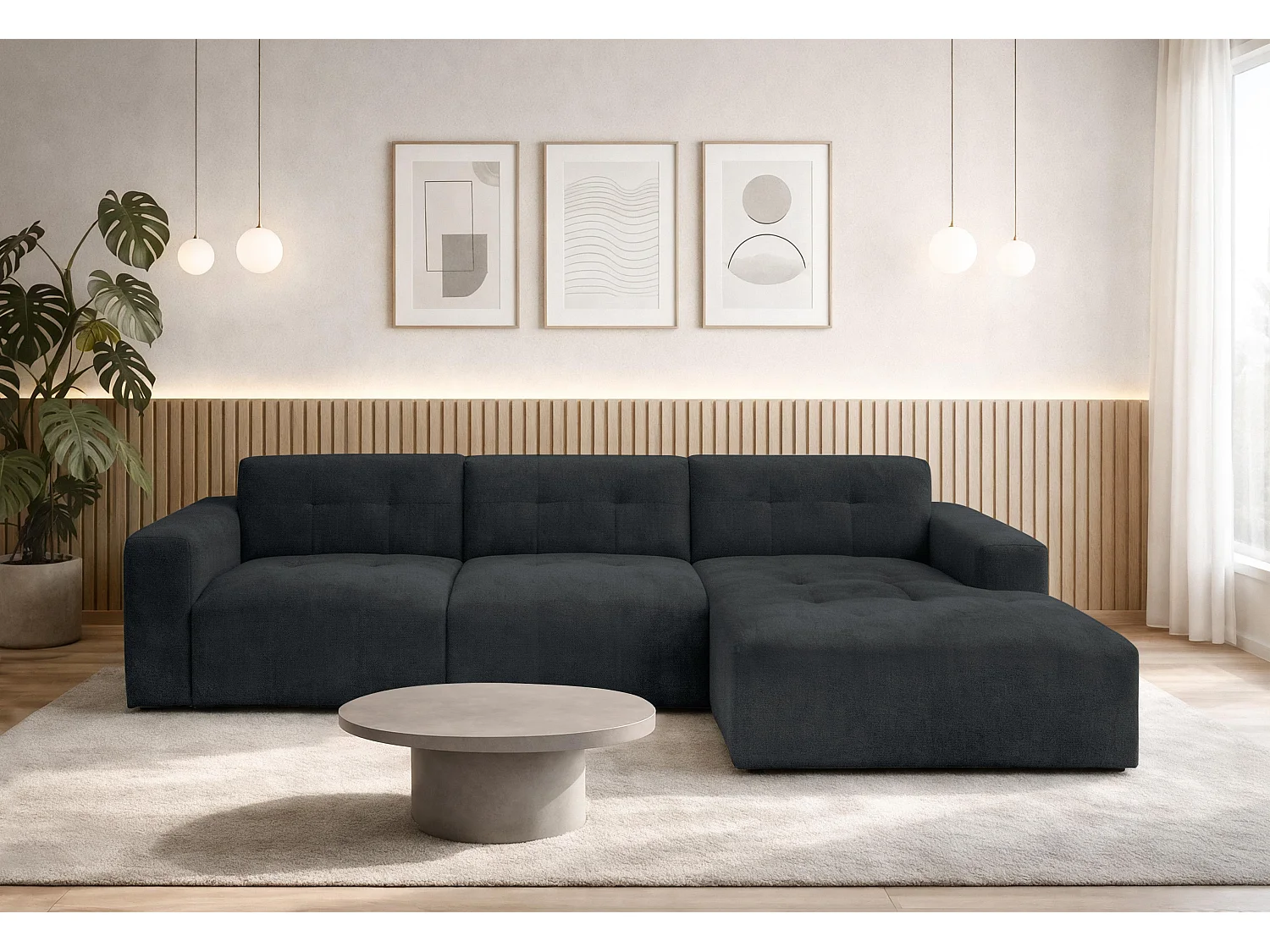 AX LIVING Canapé d'angle Corlu Anthracite pour salon 310 cm angle droit