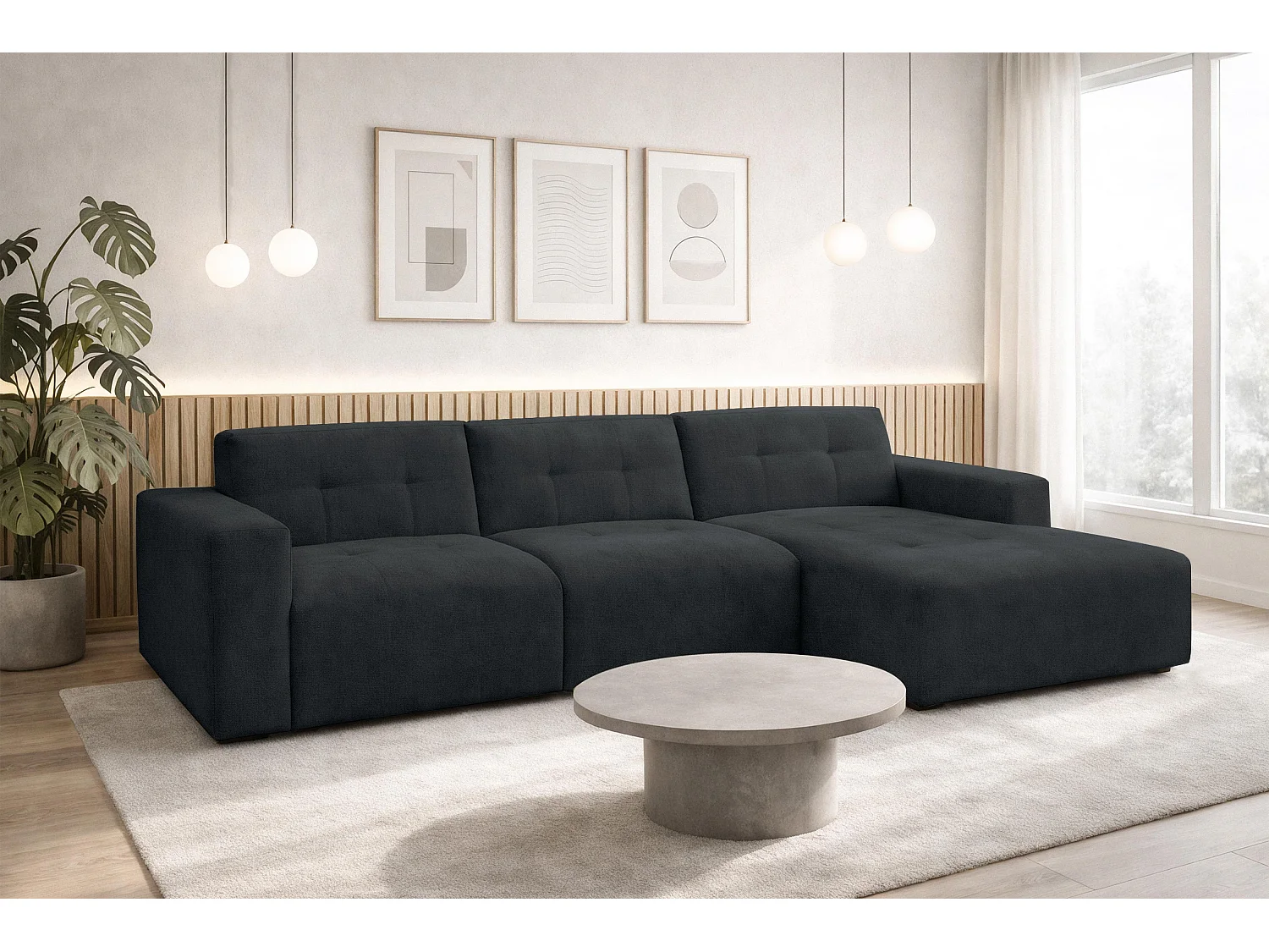 AX LIVING Canapé d'angle Corlu Anthracite pour salon 310 cm angle droit