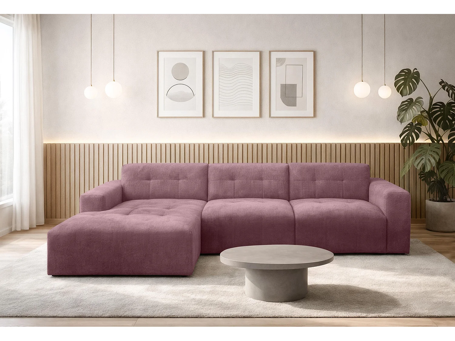 AX LIVING Canapé d'angle Corlu Rose pour salon 310 cm angle gauche