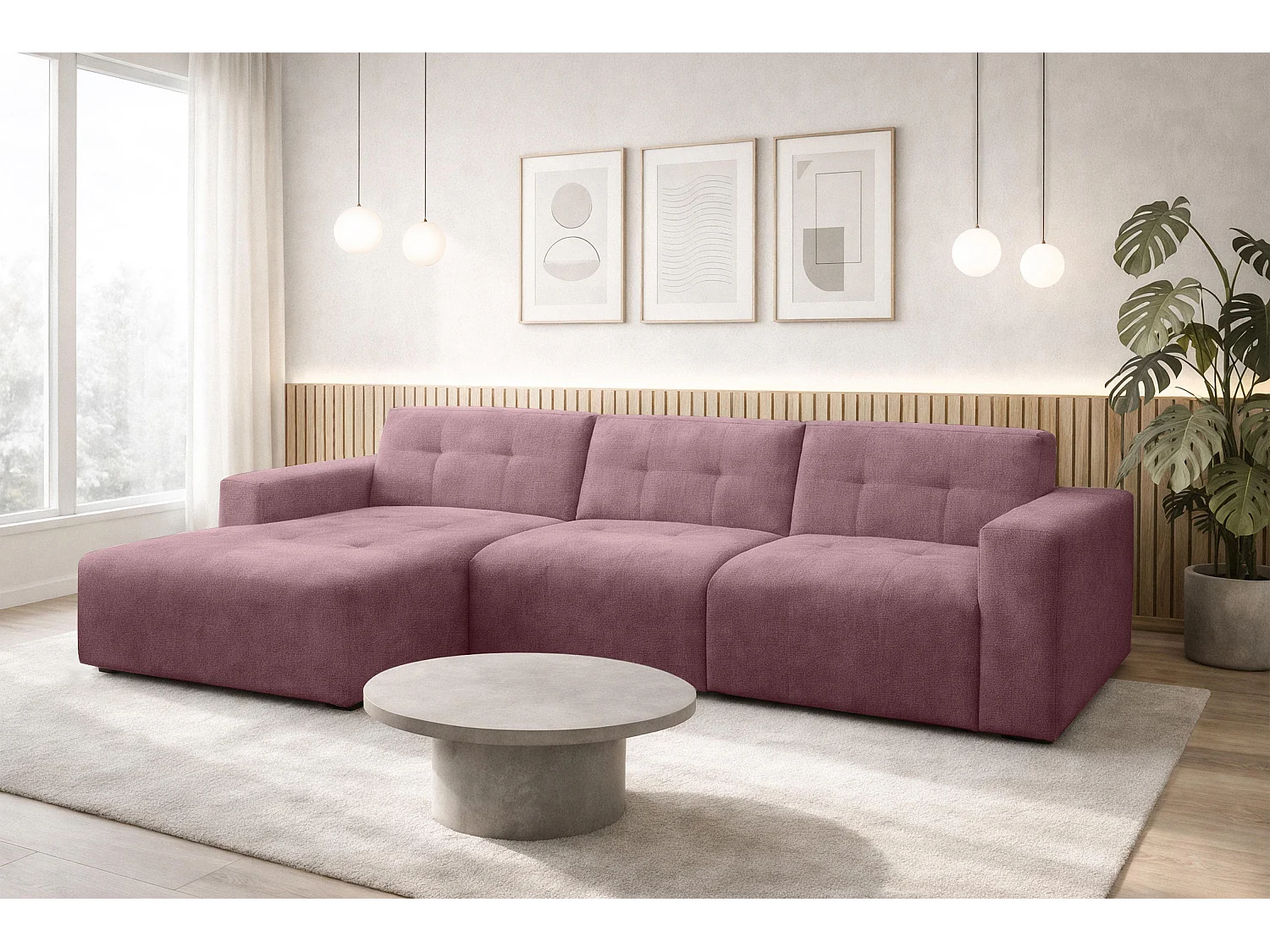 AX LIVING Canapé d'angle Corlu Rose pour salon 310 cm angle gauche