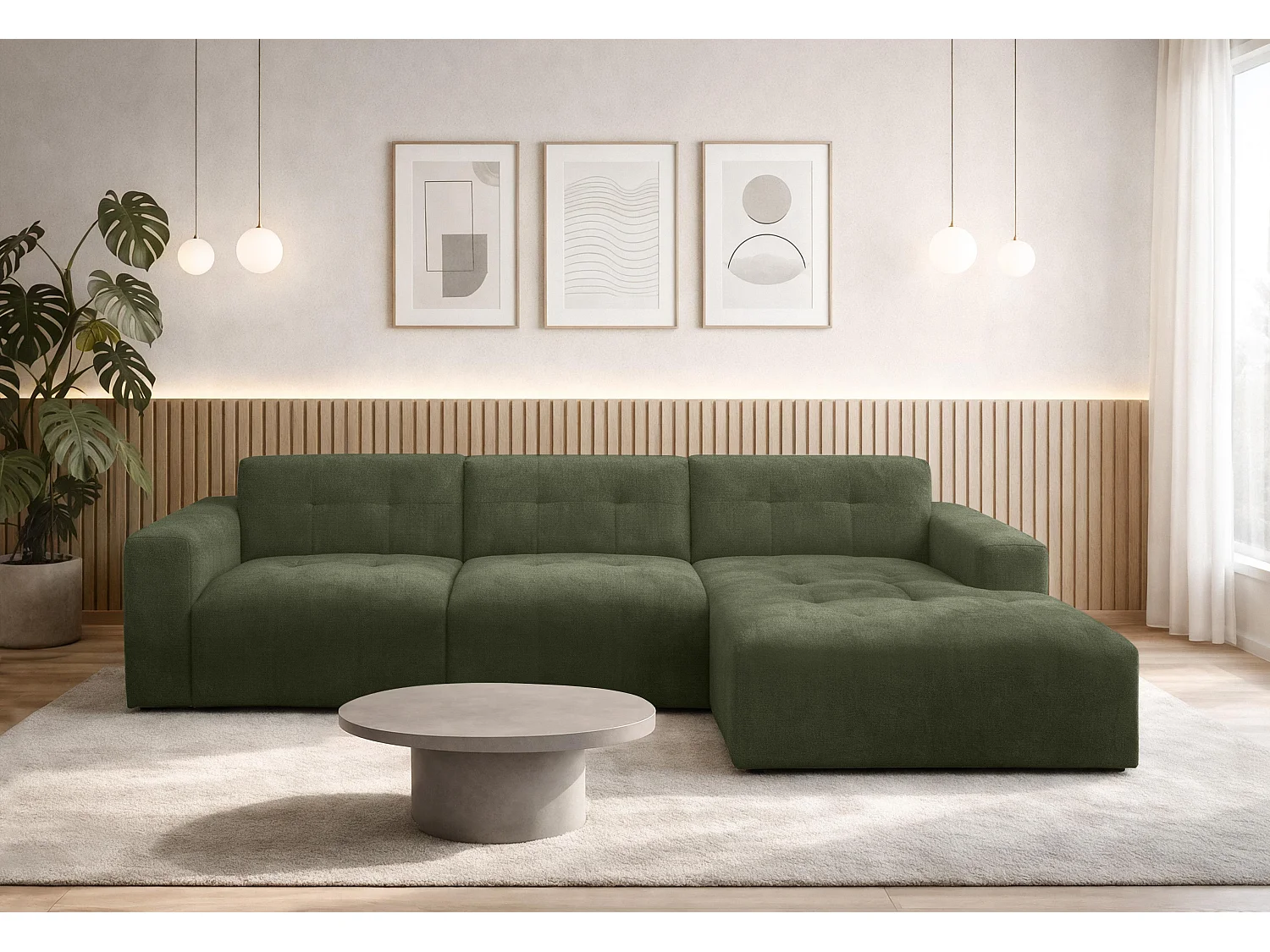 AX LIVING Canapé d'angle Corlu Vert pour salon 310 cm angle droit