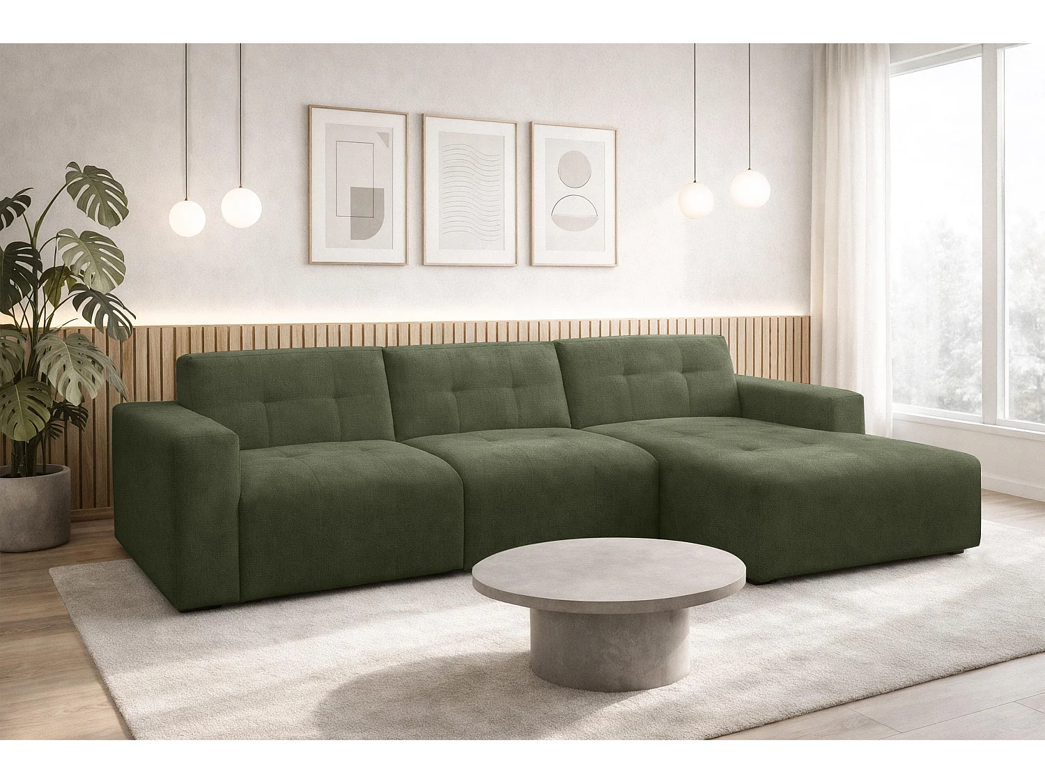 AX LIVING Canapé d'angle Corlu Vert pour salon 310 cm angle droit