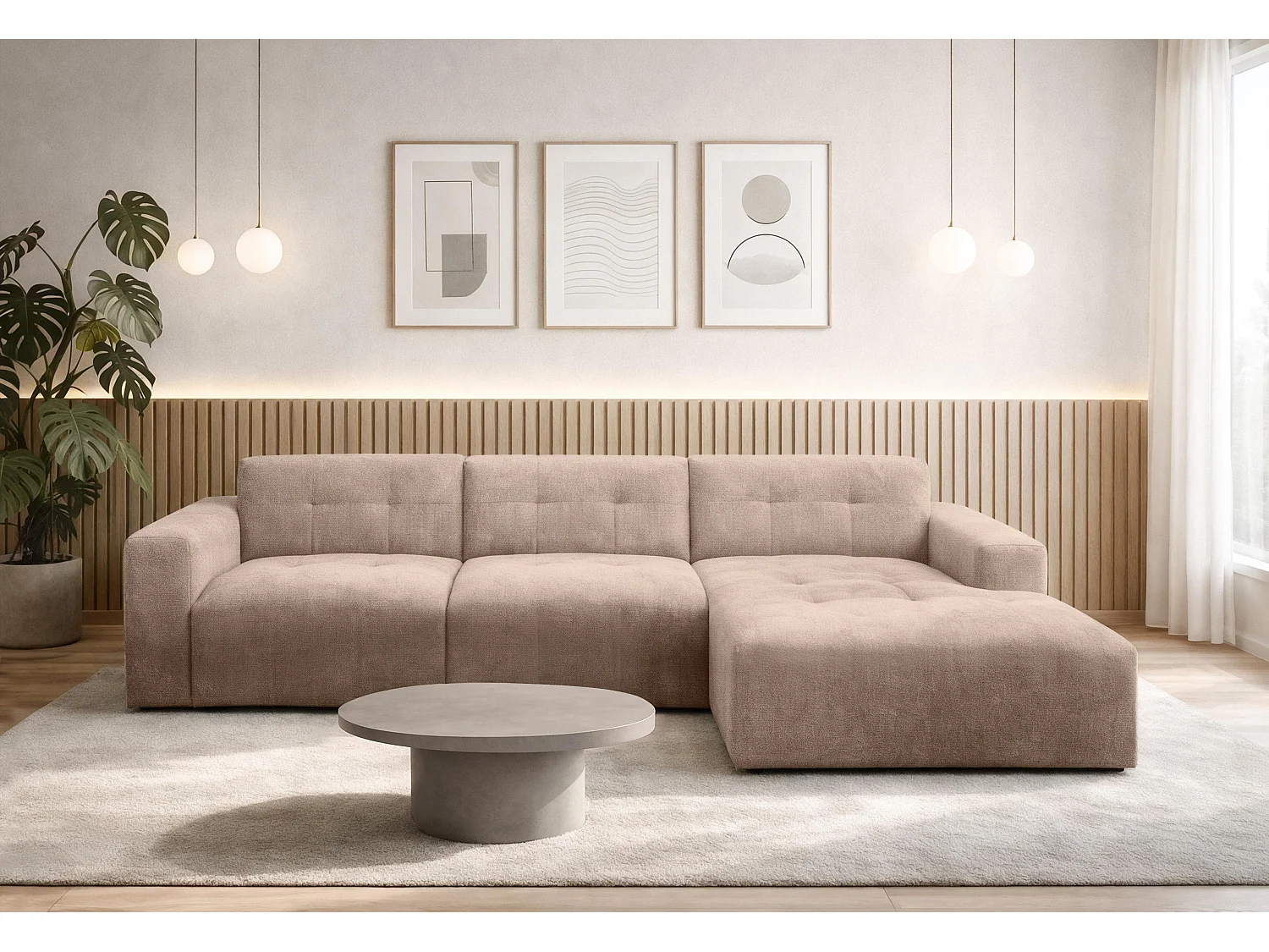 AX LIVING Canapé d'angle Corlu Marron pour salon 310 cm angle droit