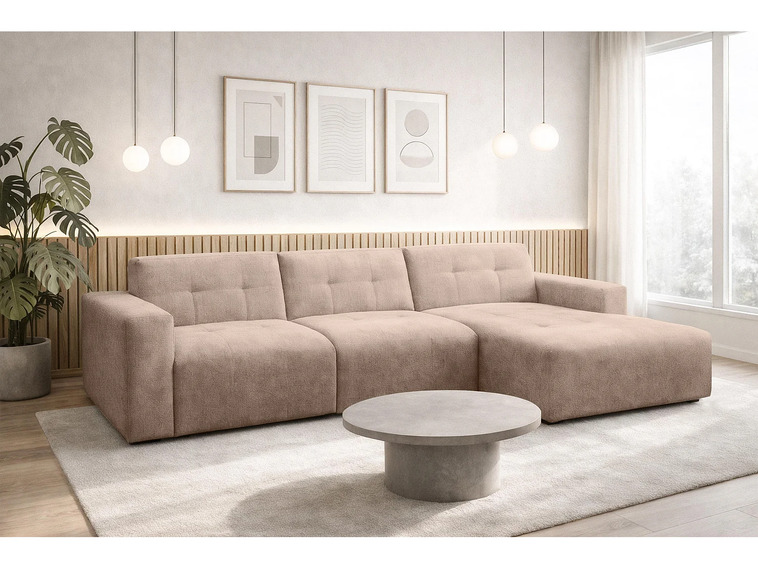 AX LIVING Canapé d'angle Corlu Marron pour salon 310 cm angle droit