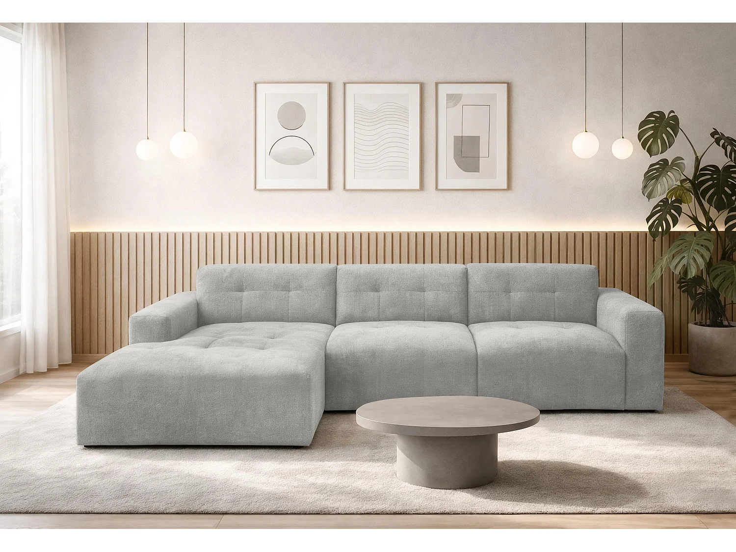 AX LIVING Canapé d'angle Corlu Gris pour salon 310 cm angle gauche