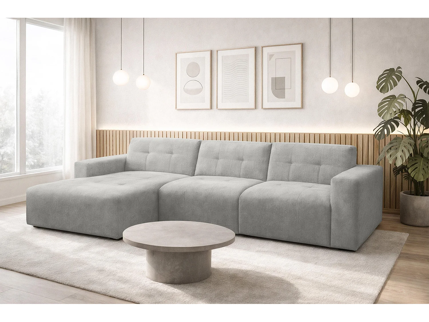 AX LIVING Canapé d'angle Corlu Gris pour salon 310 cm angle gauche