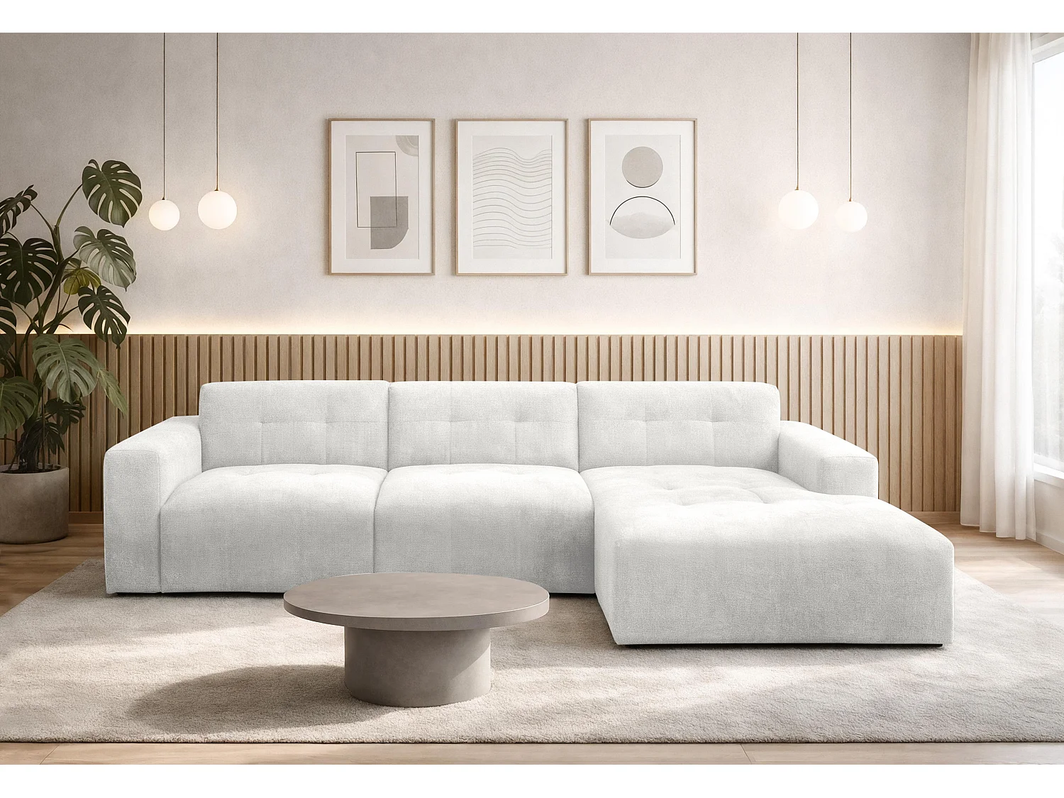 AX LIVING Canapé d'angle Corlu Blanc Perle pour salon 310 cm angle droit