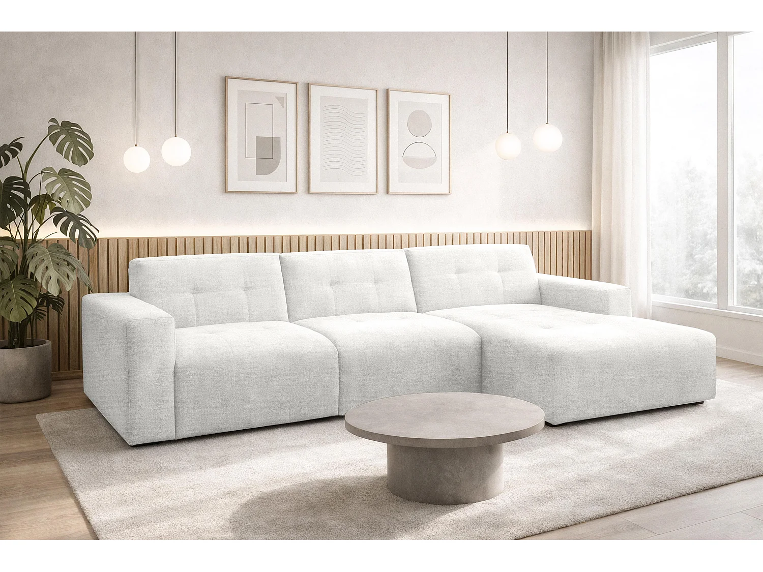 AX LIVING Canapé d'angle Corlu Blanc Perle pour salon 310 cm angle droit