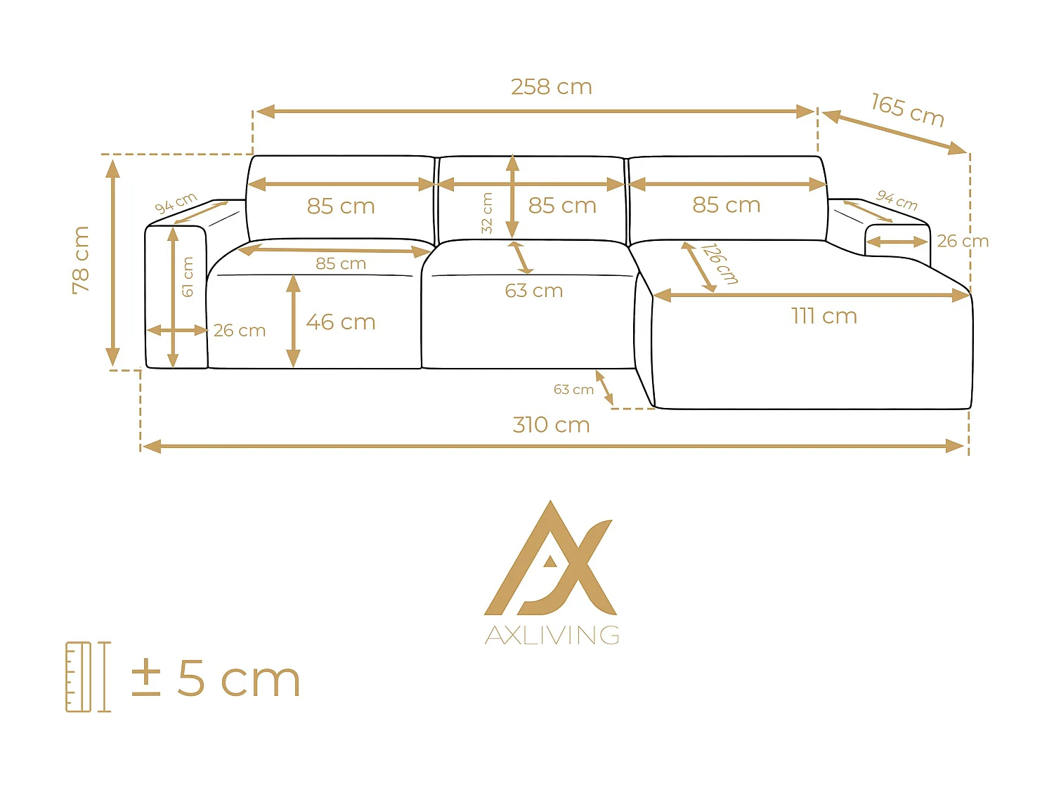 AX LIVING Canapé d'angle Corlu Blanc Perle pour salon 310 cm angle droit