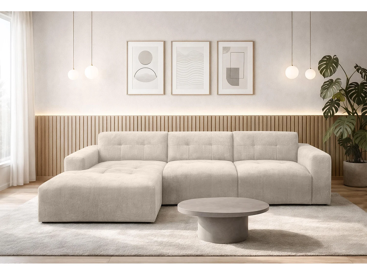 AX LIVING Canapé d'angle Corlu Crème pour salon 310 cm angle gauche