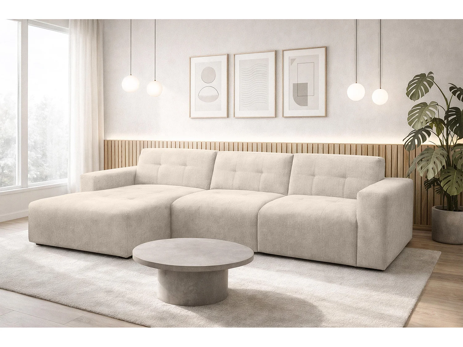 AX LIVING Canapé d'angle Corlu Crème pour salon 310 cm angle gauche