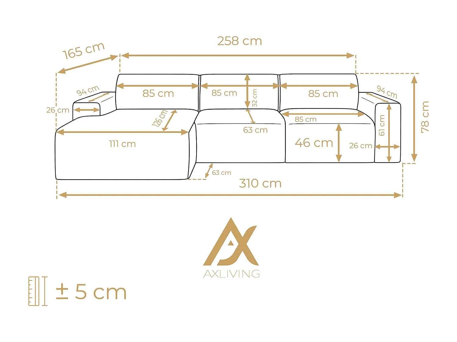 AX LIVING Canapé d'angle Corlu Crème pour salon 310 cm angle gauche