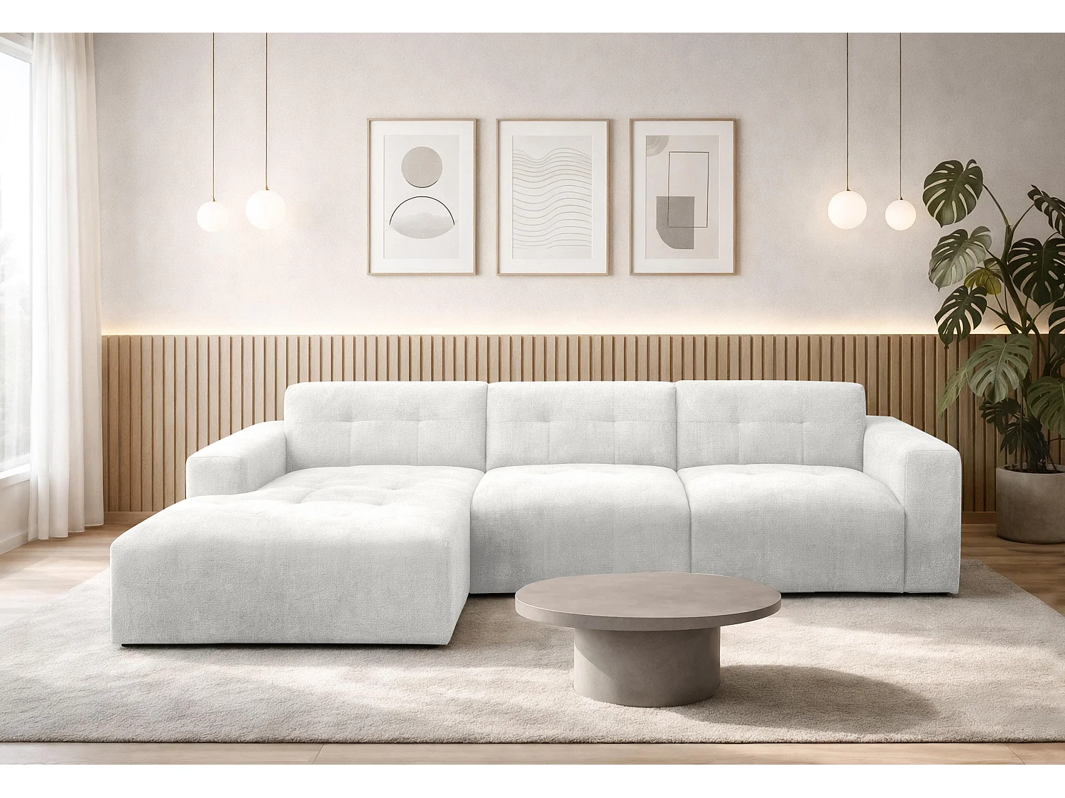 AX LIVING Canapé d'angle Corlu Blanc Perle pour salon 310 cm angle gauche