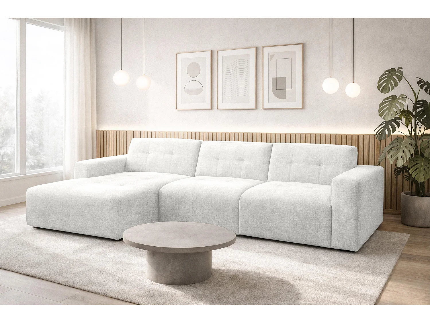 AX LIVING Canapé d'angle Corlu Blanc Perle pour salon 310 cm angle gauche