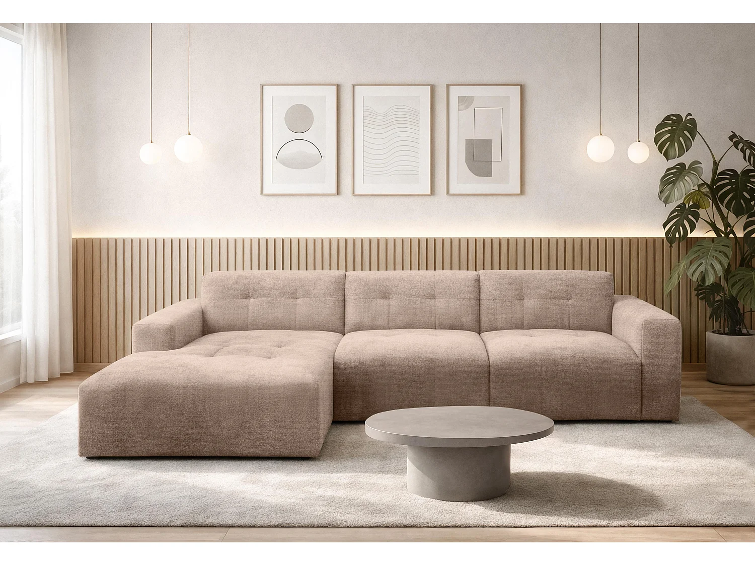 AX LIVING Canapé d'angle Corlu Marron pour salon 310 cm angle gauche