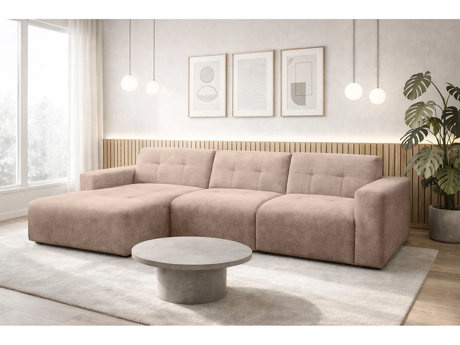 AX LIVING Canapé d'angle Corlu Marron pour salon 310 cm angle gauche