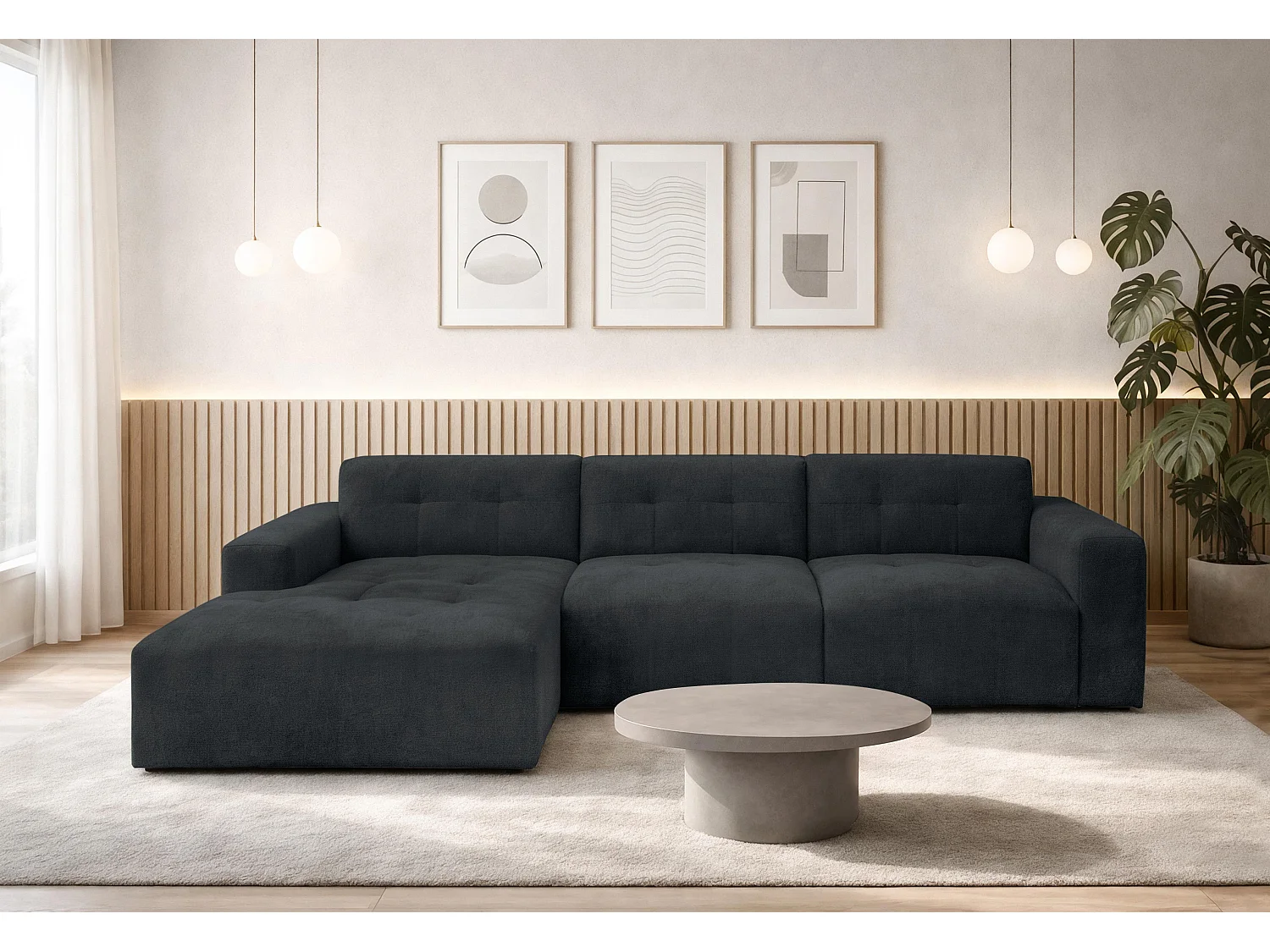 AX LIVING Canapé d'angle Corlu Anthracite pour salon 310 cm angle gauche